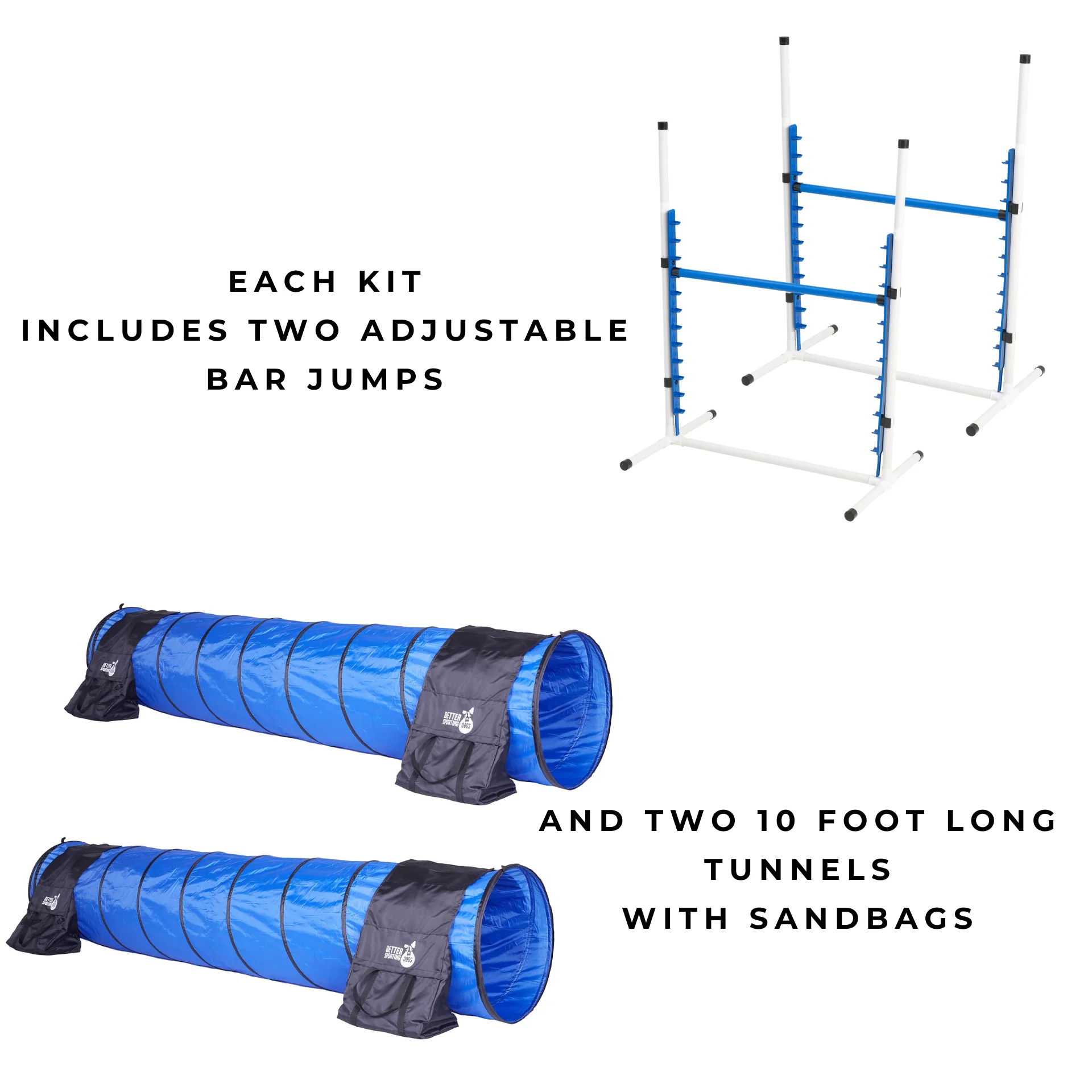 Better Sporting Dogs Upgraded Dog Agility Set – 7 Piece Training Kit with Safety Breakaway Tire Jump, Displacement Bar Jumps, Tunnels, Weave Poles & Pause Box - Image 10